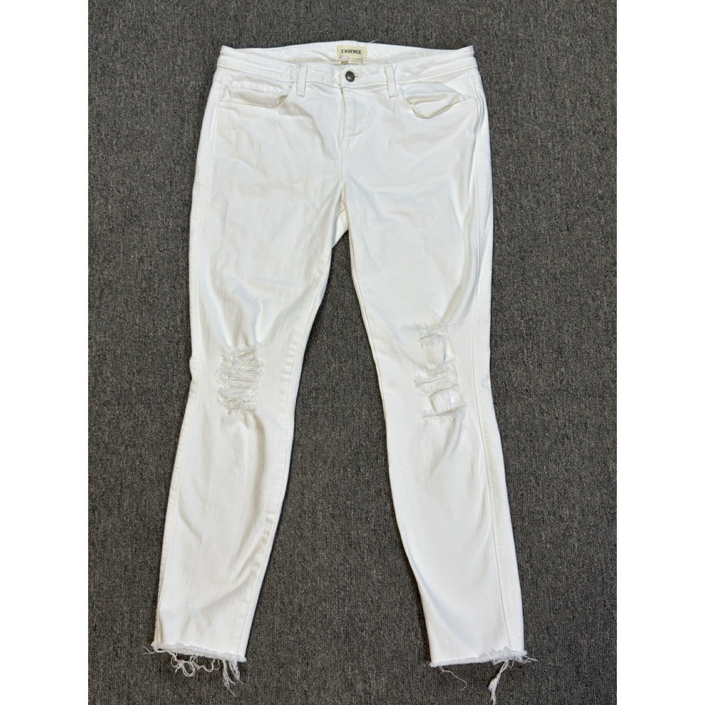 L'AGENCE Chantal Low Rise‎ Skinny Jeans Blanc White Distressed Women's Size 27